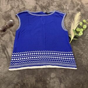 Banana Republic Blue and White Patterned Tank 100% Cotton Sz S